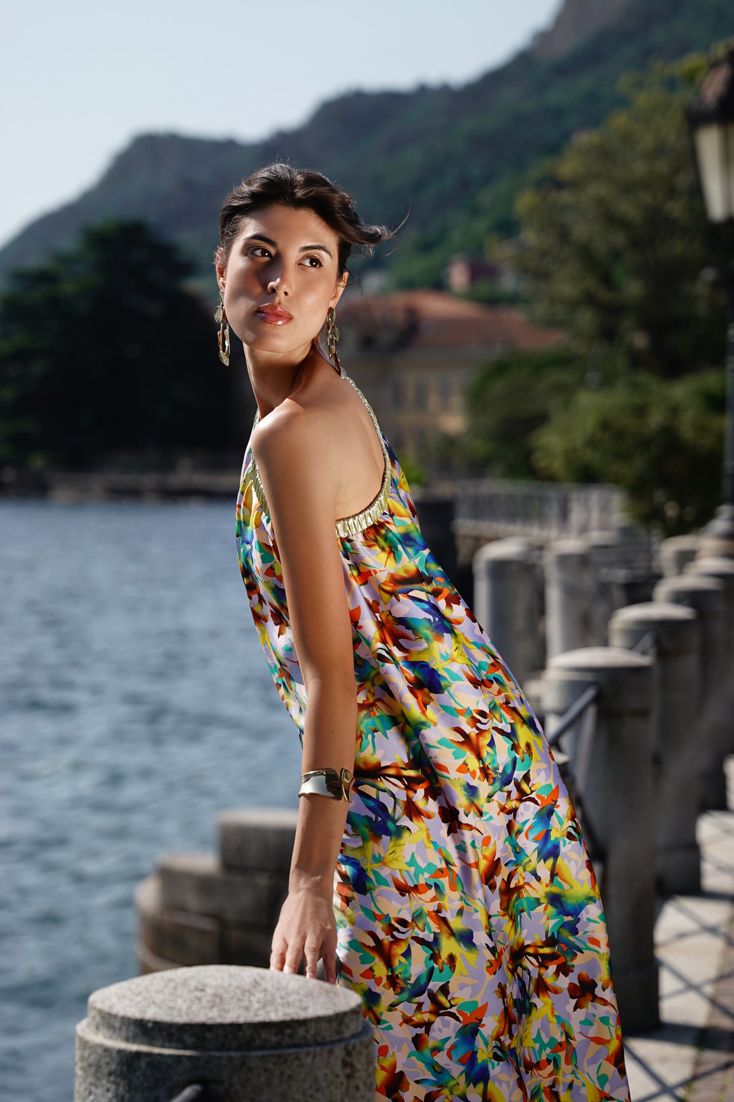 Satin Off-Shoulder Printed Dress