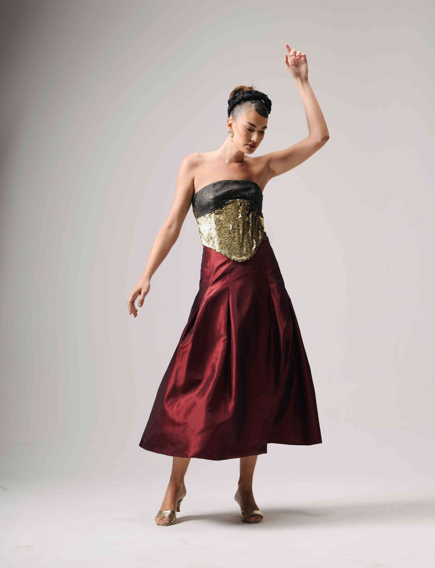 Panel Drop Waist Taffeta Skirt