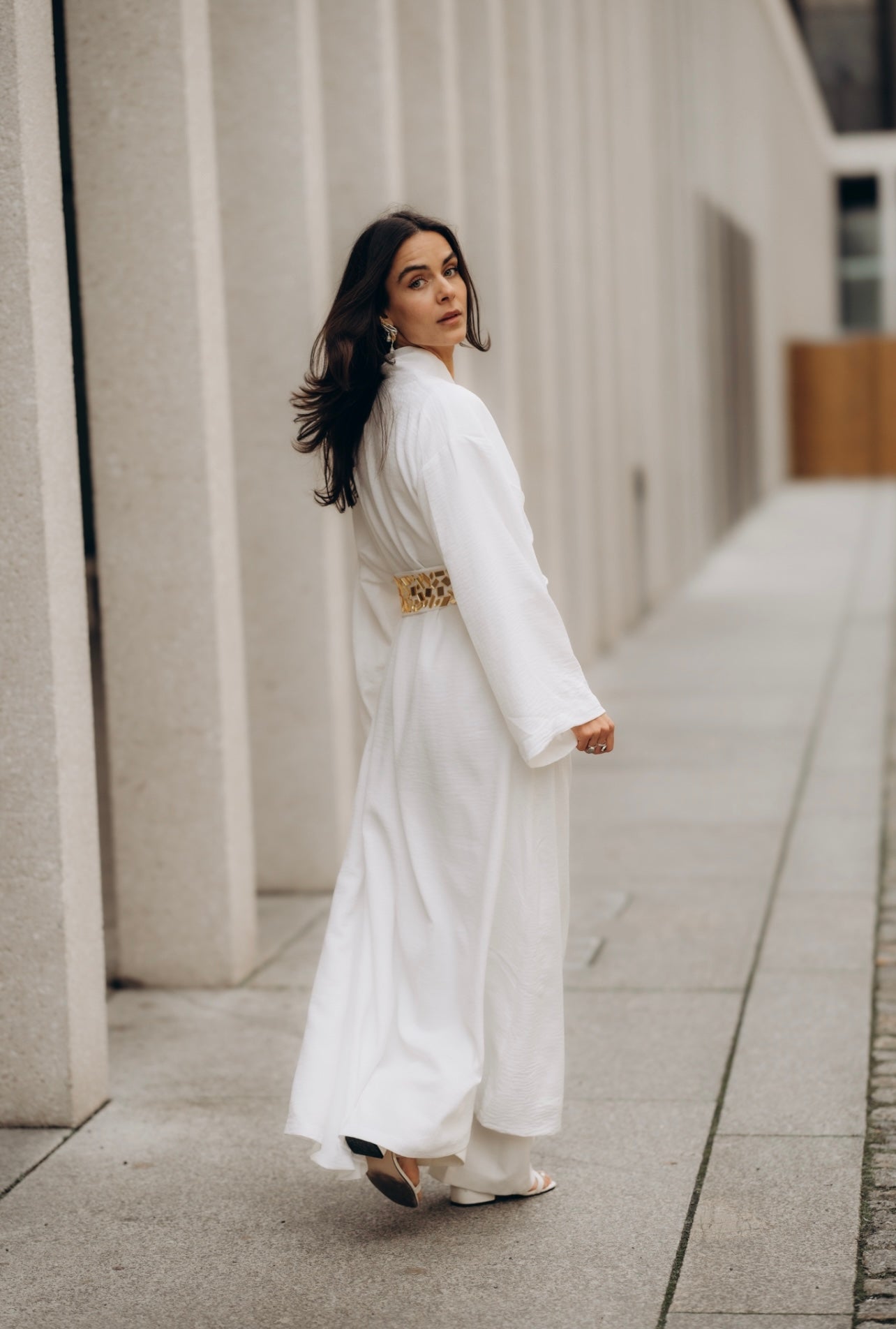 Maxi Linen Kaftan with Hand-Embellished Belt