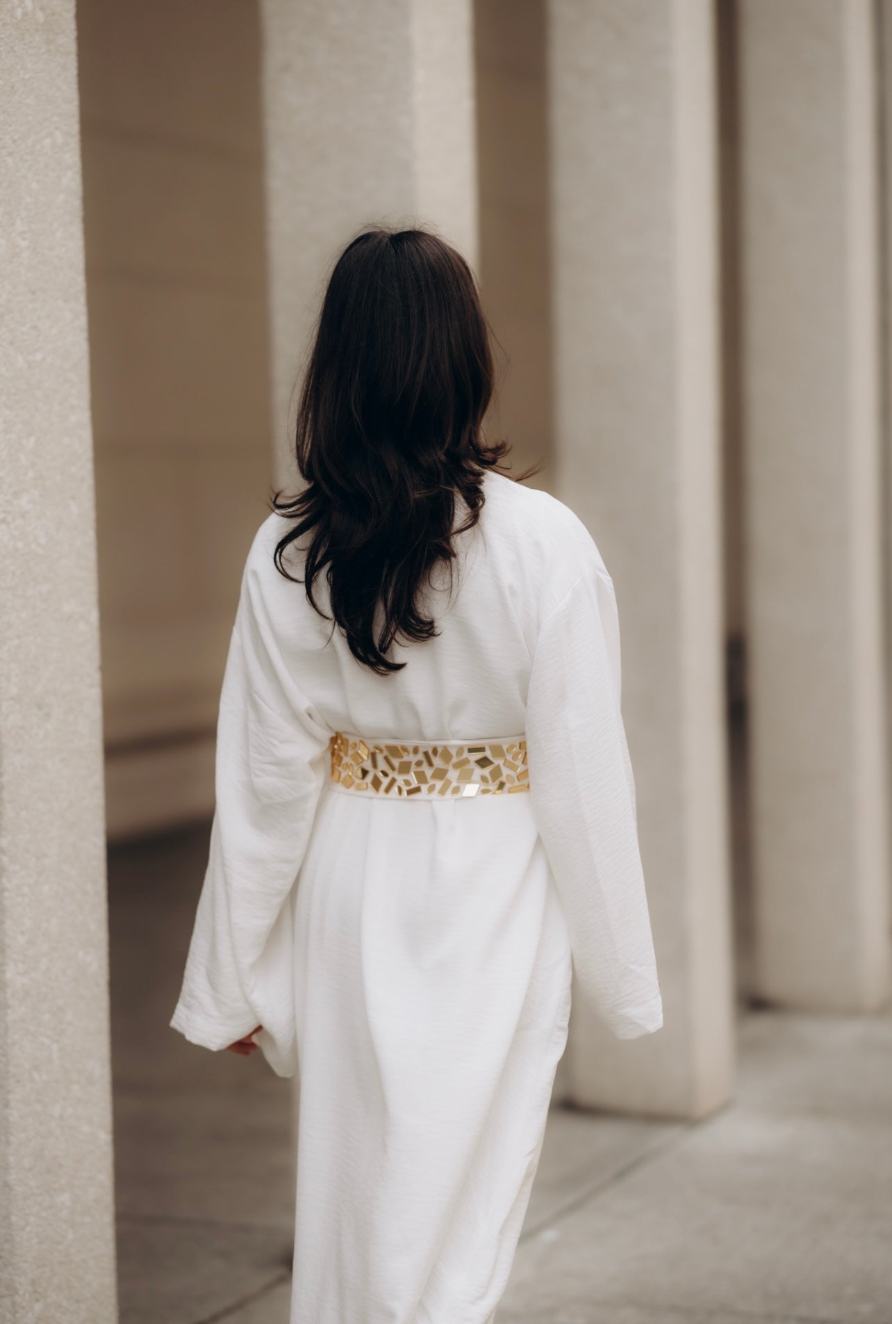 Maxi Linen Kaftan with Hand-Embellished Belt