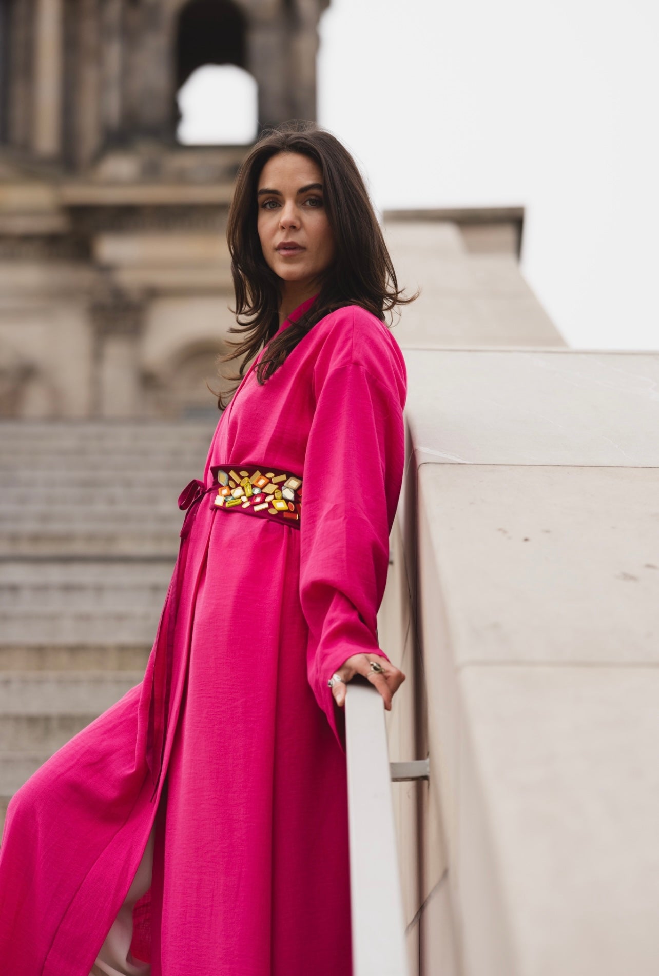 Maxi Linen Kaftan with Hand-Embellished Belt