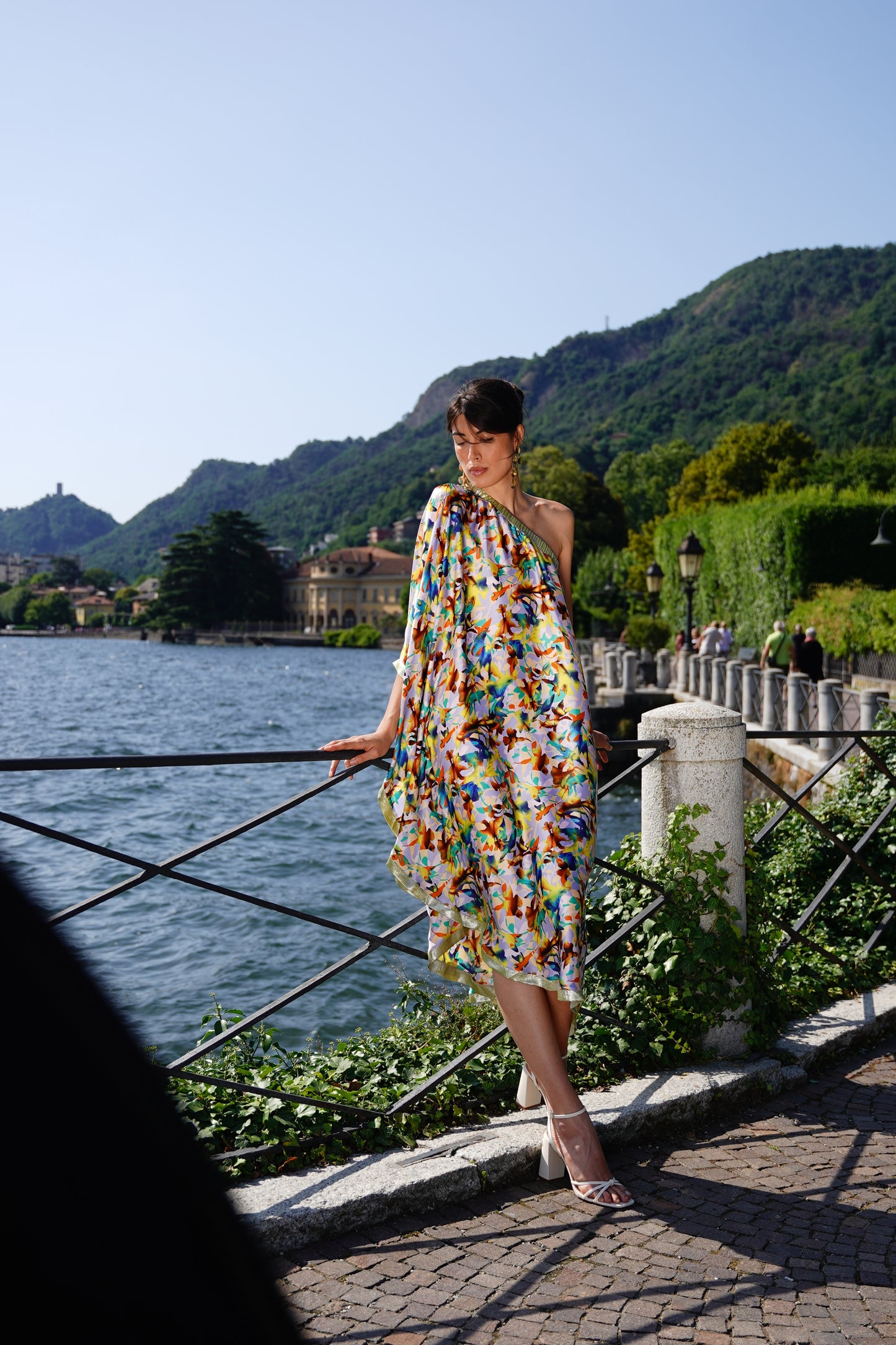 Satin Off-Shoulder Printed Dress