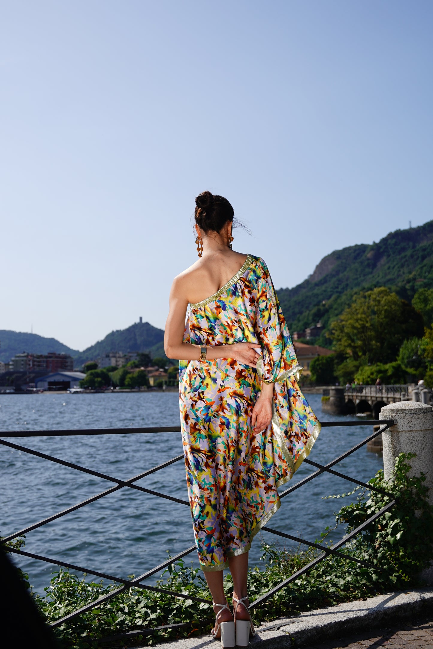 Satin Off-Shoulder Printed Dress