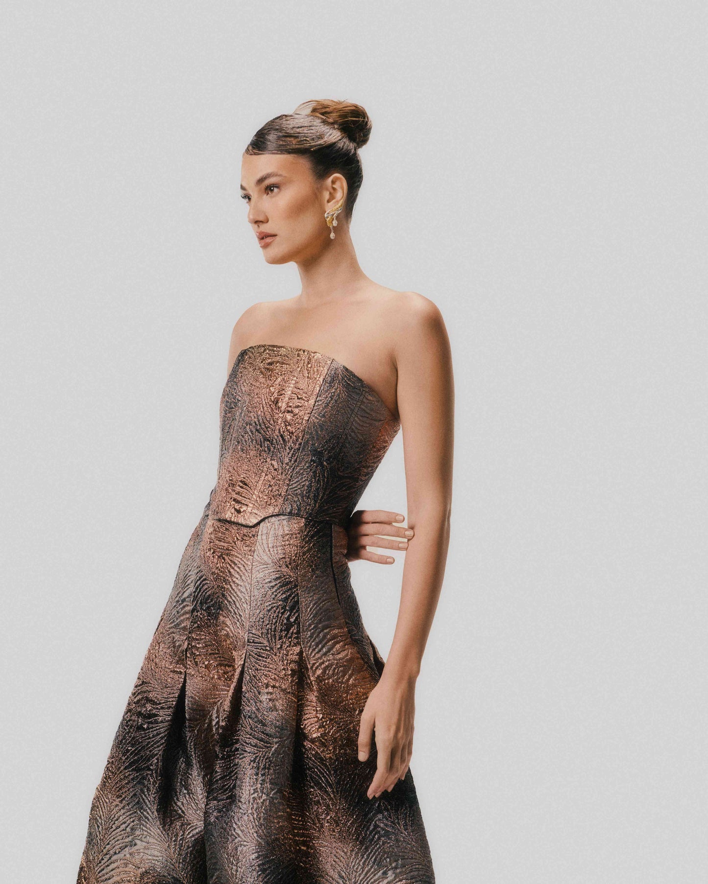 Brocade Panel Skirt with Drop Waist