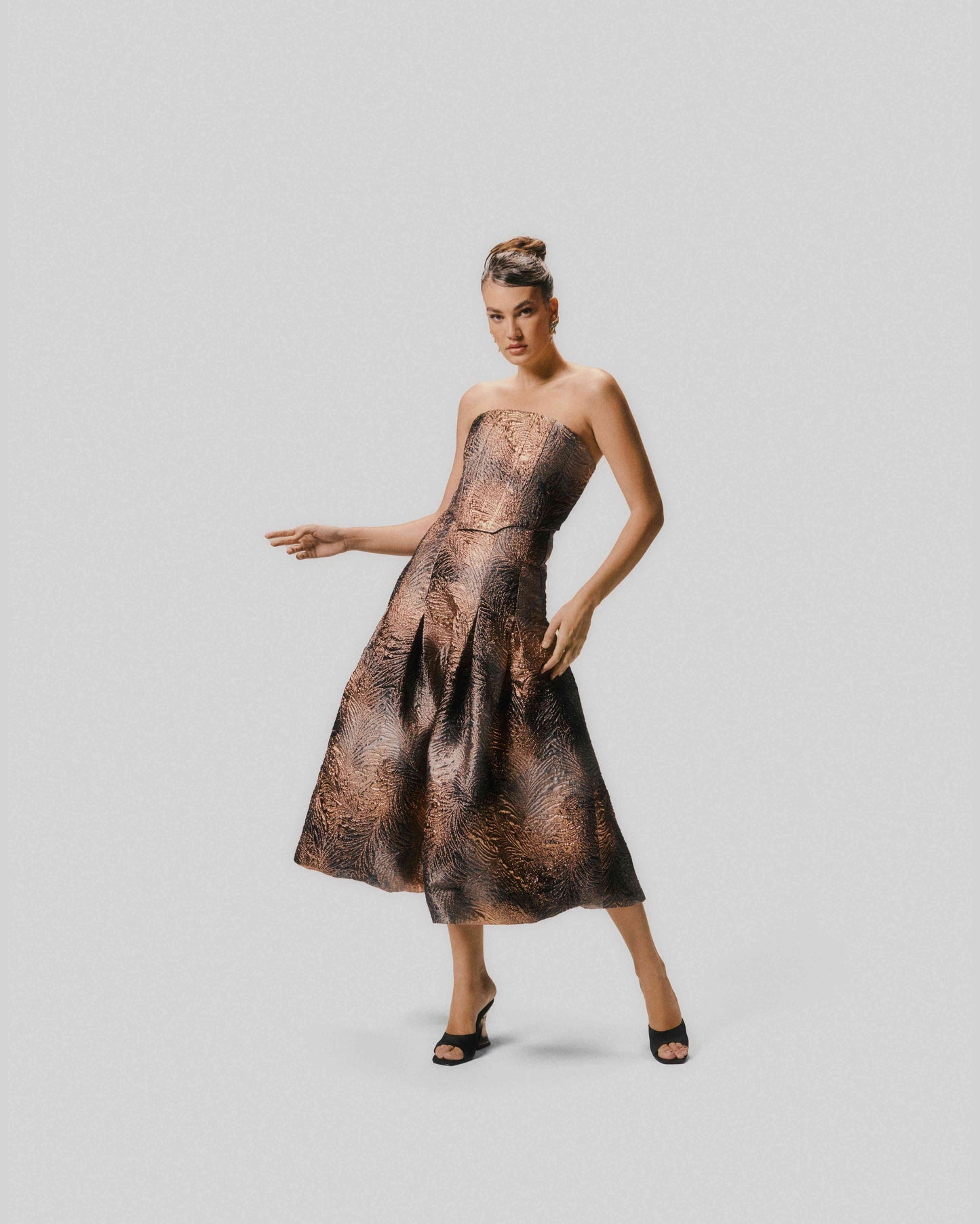 Brocade Panel Skirt with Drop Waist