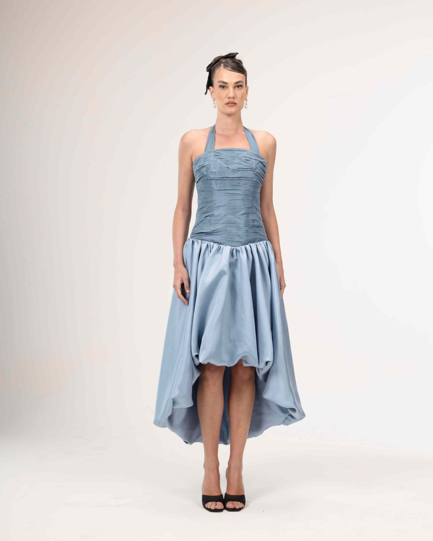 High-Low Taffeta Drop Waist Dress