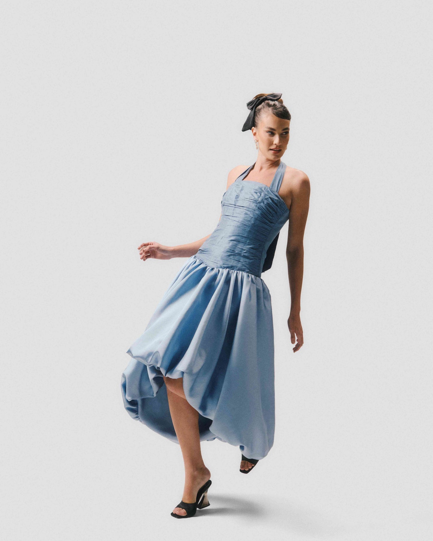 High-Low Taffeta Drop Waist Dress