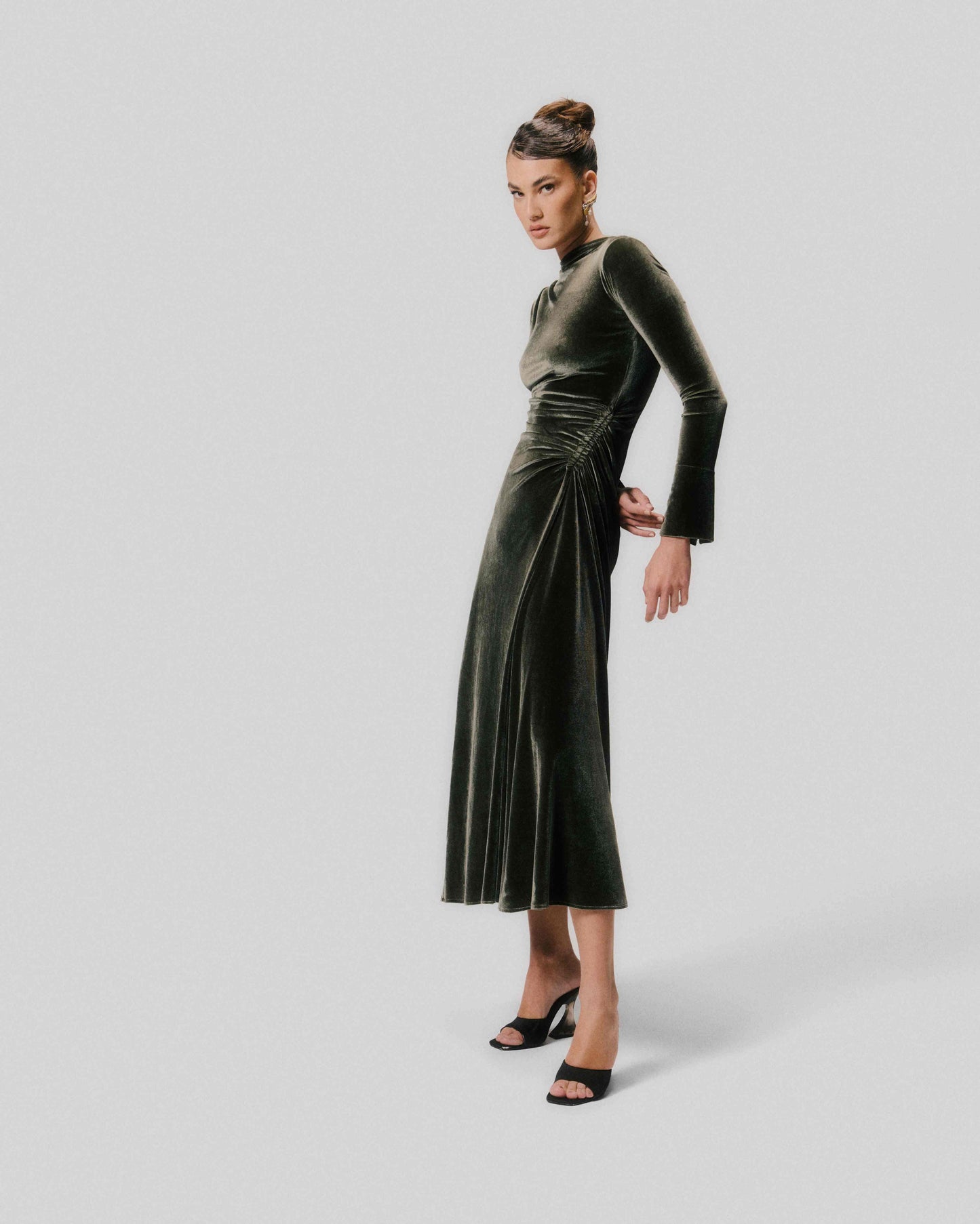 Velvet Maxi Dress with Side Gathering