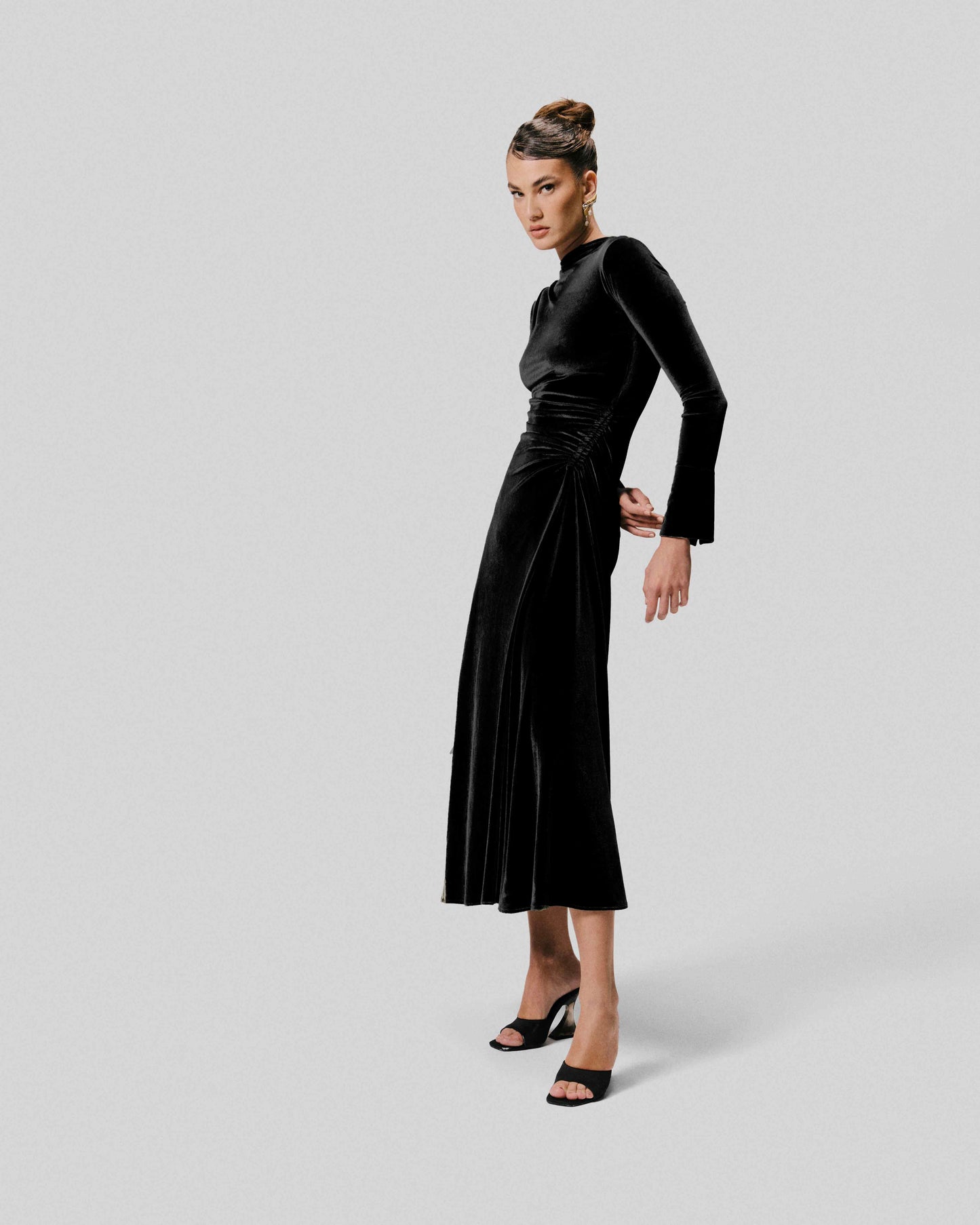 Velvet Maxi Dress with Side Gathering