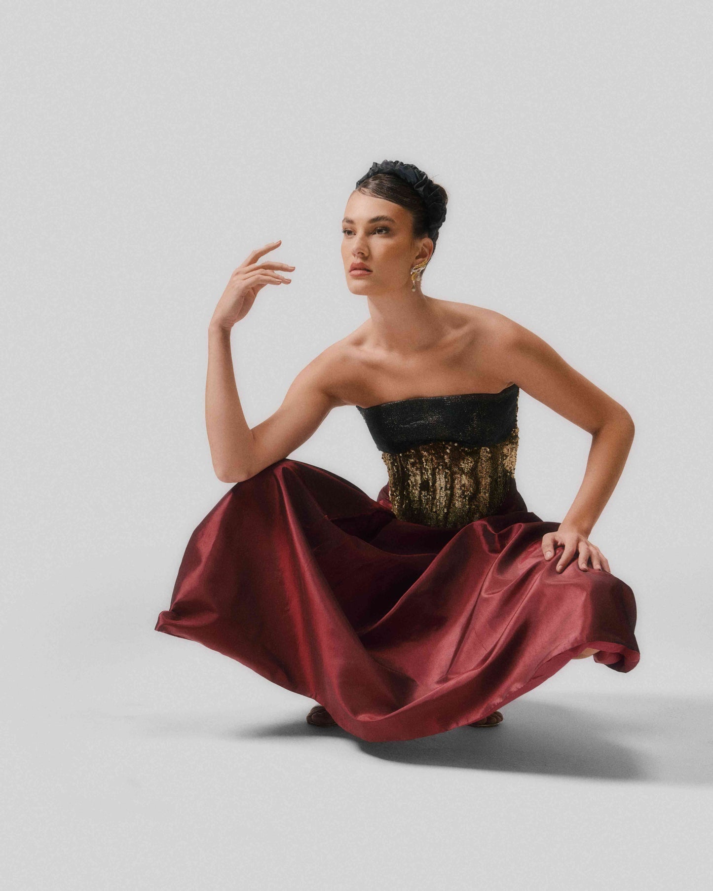 Panel Drop Waist Taffeta Skirt