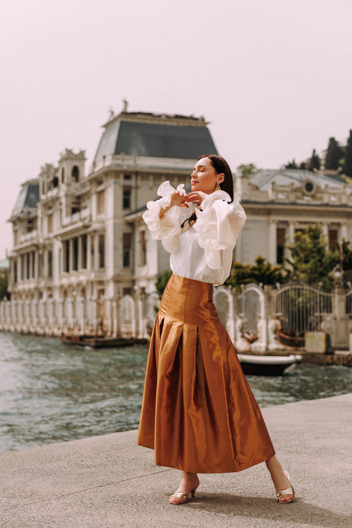 Panel Drop Waist Taffeta Skirt