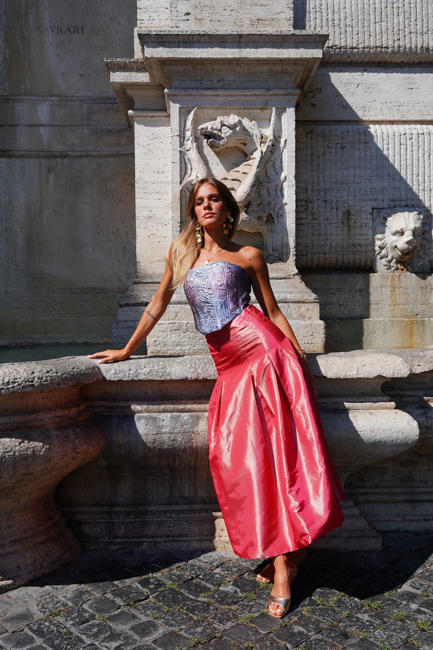 Panel Drop Waist Taffeta Skirt