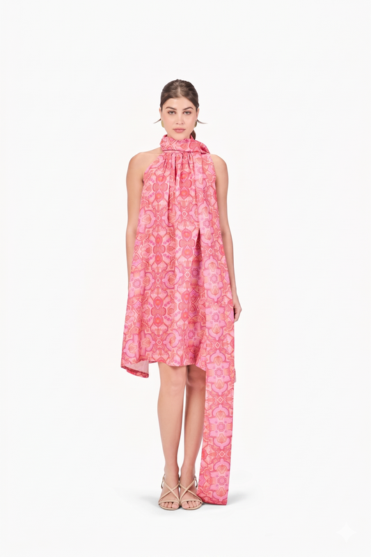 Scarf-Detail Linen Dress