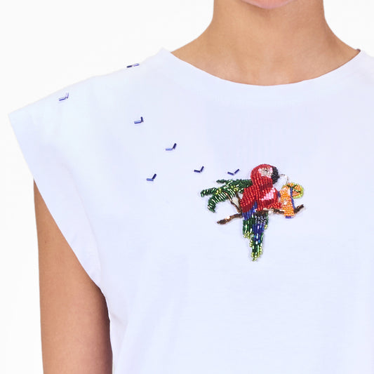 Hand-beaded Parrot T-shirt