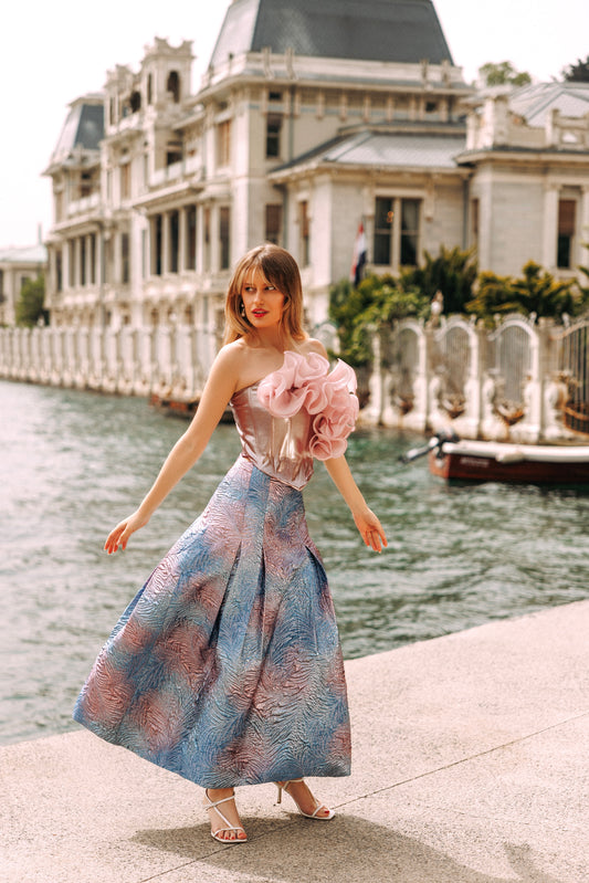 Brocade Panel Skirt with Drop Waist