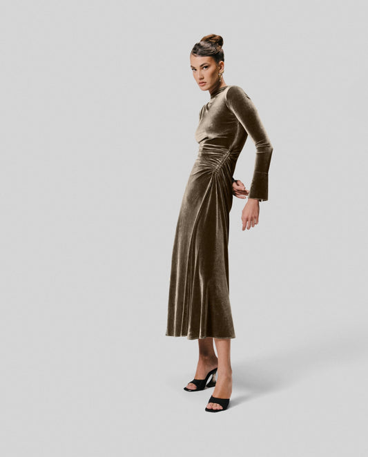 Velvet Maxi Dress with Side Gathering