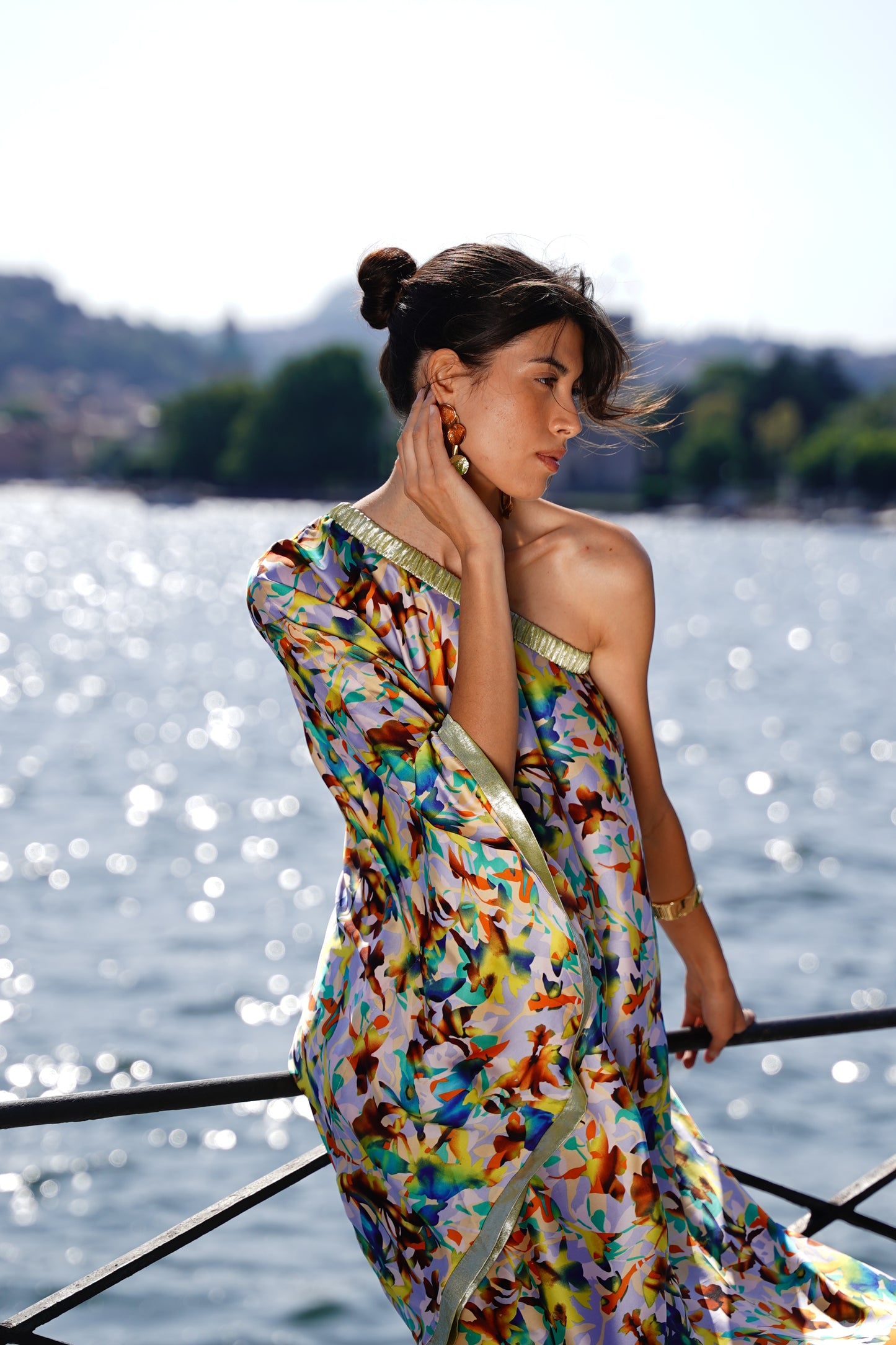 Satin Off-Shoulder Printed Dress