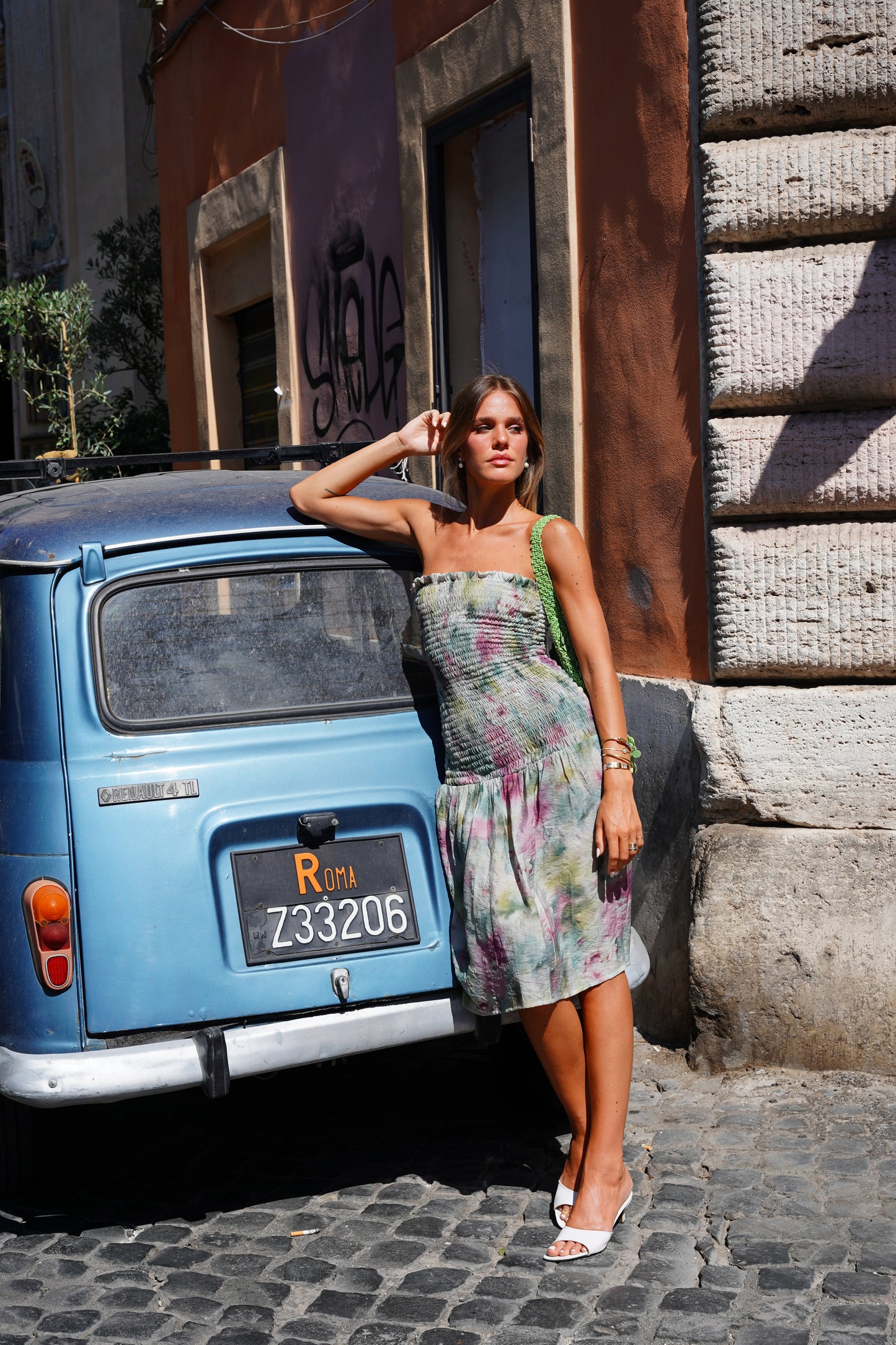Midi Linen Drop Waist Dress in Floral Print