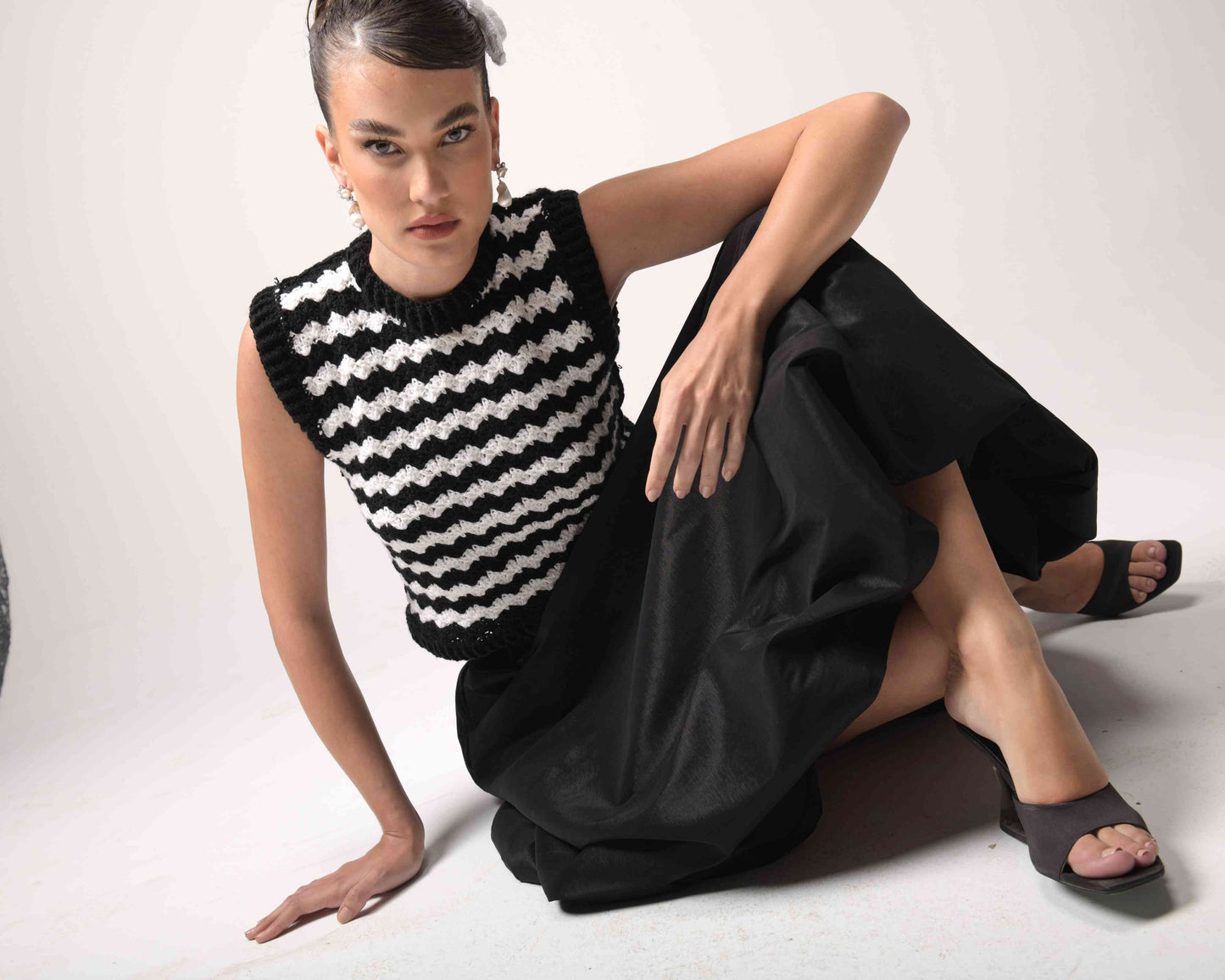 Black and White Hand-Crochet Vest