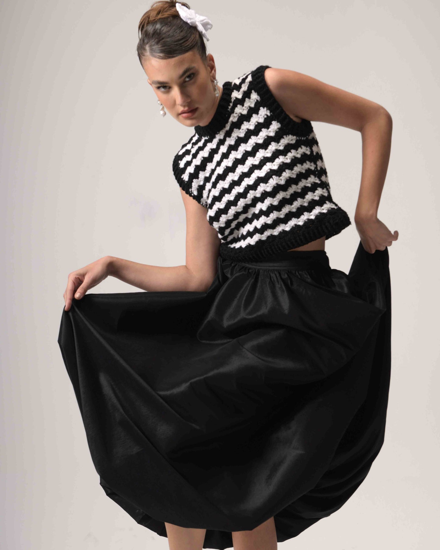 Black and White Hand-Crochet Vest