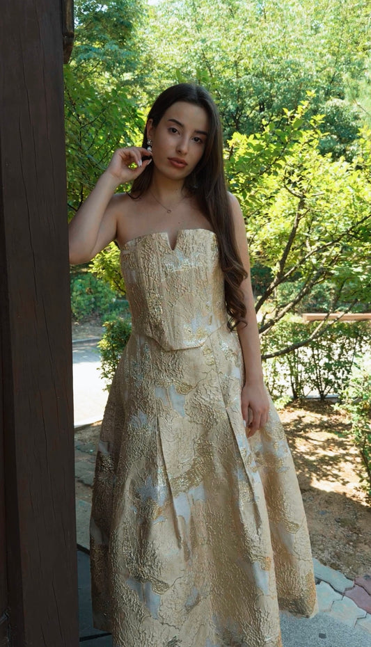 Metallic Brocade Maxi Skirt